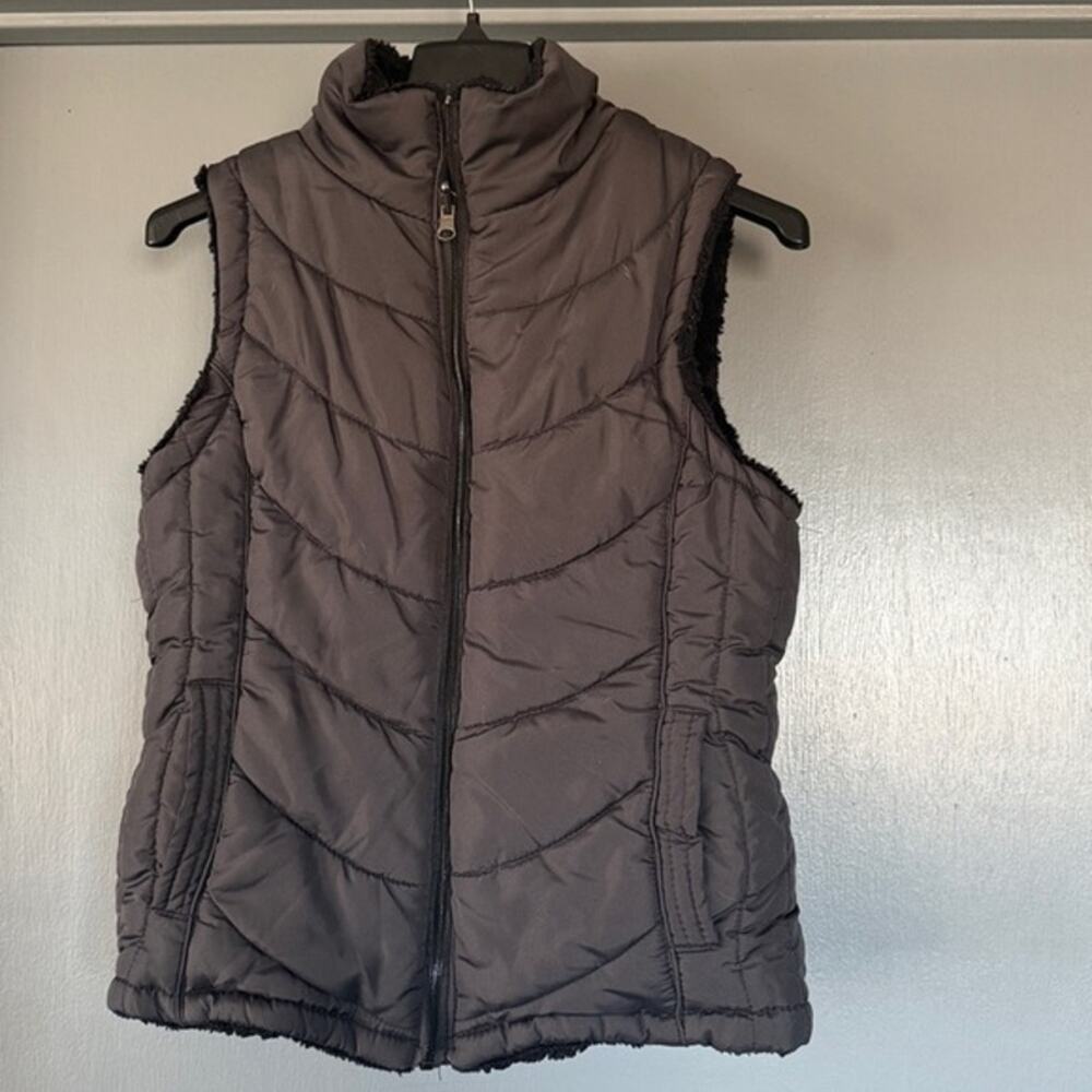Keren Hart Black Faux Fur Reversible Full Zip Front Vest sz Medium Pockets